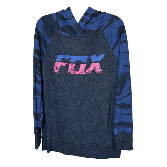 FOX Racing Hoodie Mens Size S Blue Camo Print Pullover Long Sleeve Sweatshirt - Picture 1 of 9
